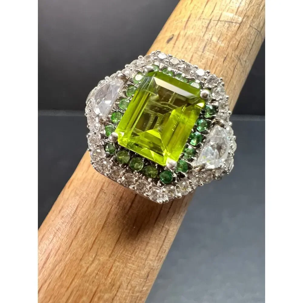 D’Joy Peridot Tsavorite Zircon Halo Ring 4.30ctw Sz 8